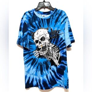 Vintage Nike Sportswear Tie Dye Blue Black T-Shirt Skull Skeleton Small